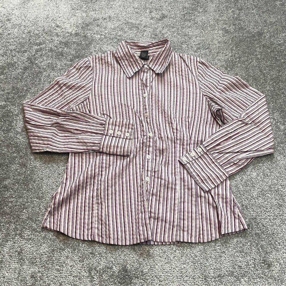Rafaella Button Up Blouse Shirt Womens 10 Purple Striped Collared Ladies Top